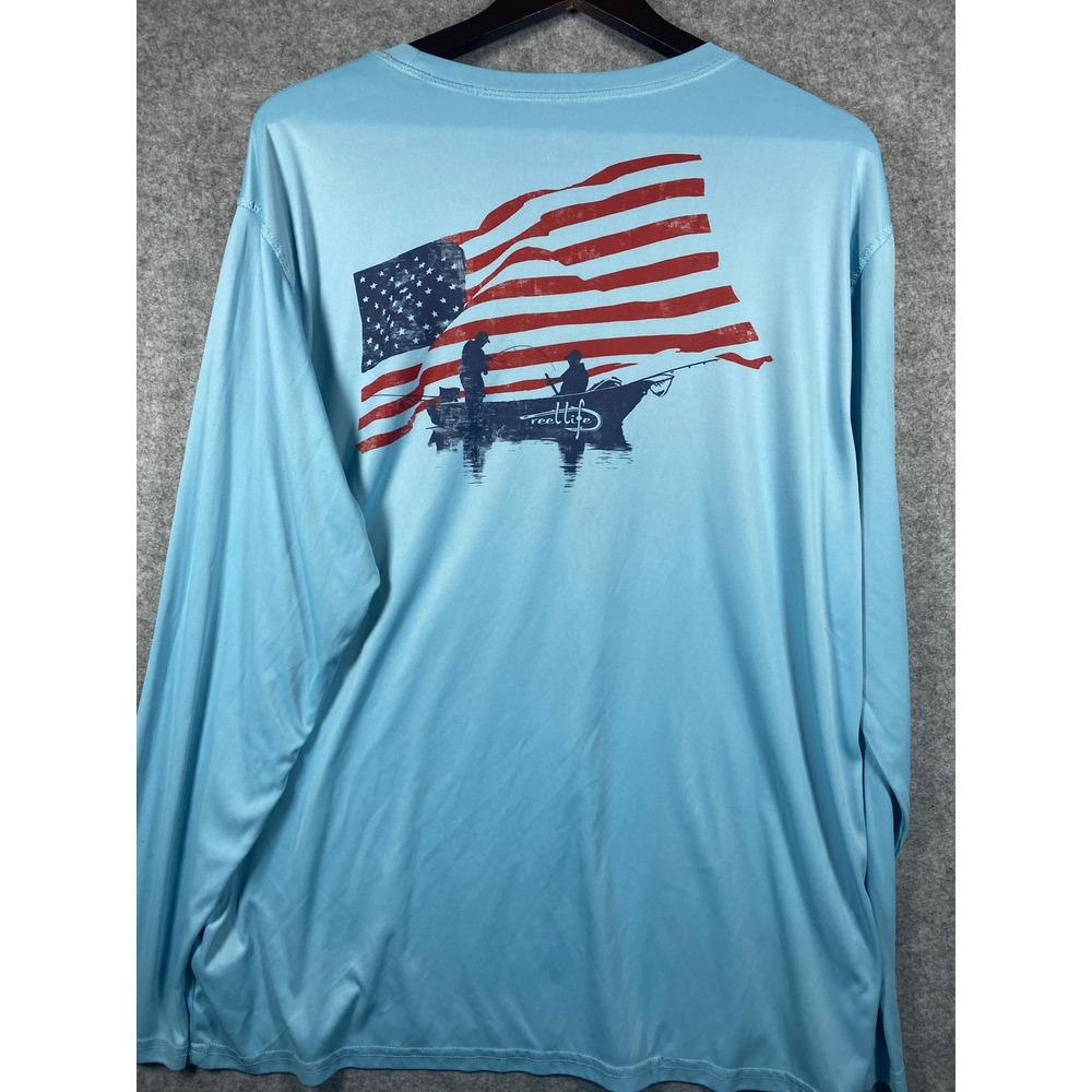 Reel Life Mens Blue American Flag Fishing Performance Shirt Long Sleeve XL - Picture 5 of 7